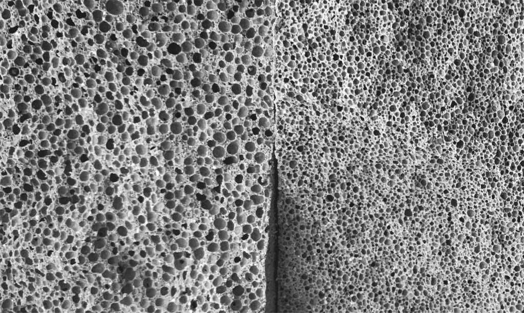 Cross-section of AAC block showing its porous cellular structure