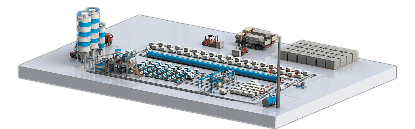 Isometric diagram of our AAC block production line